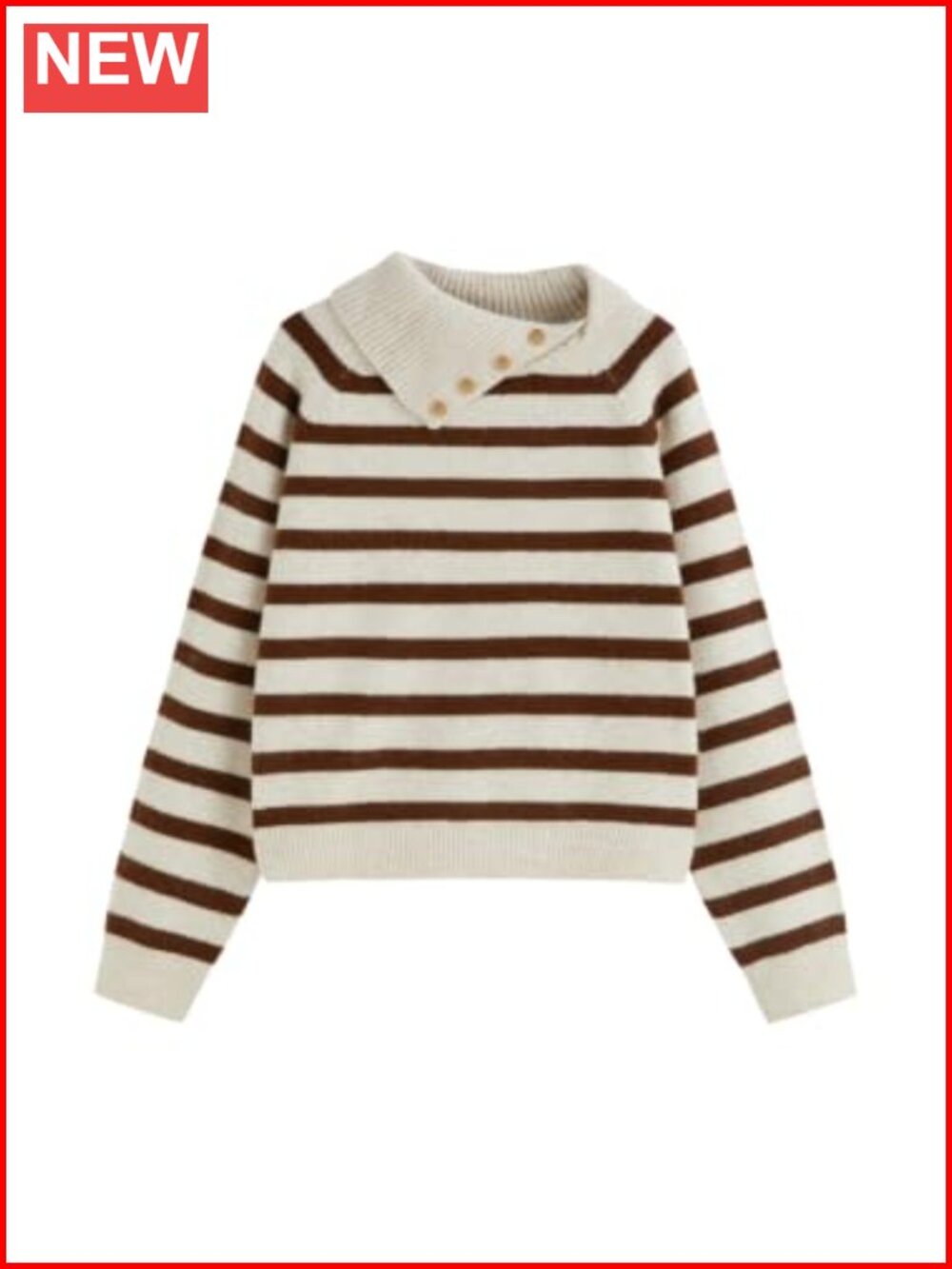 Wool Blend Striped Turtleneck Sweater Asymmetrical Button Pullover